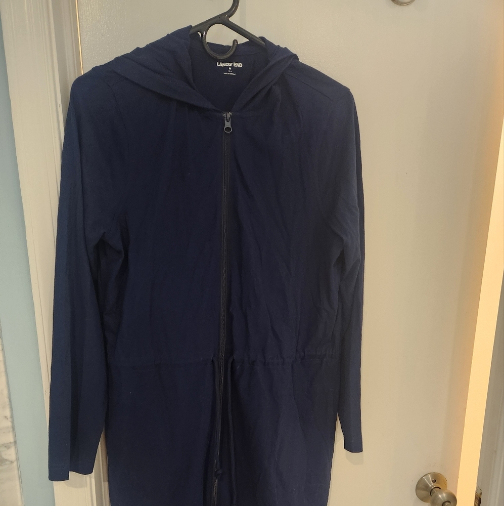 Land's End Navy Beach coverup/robe 100% cotton  Sz 10/12
